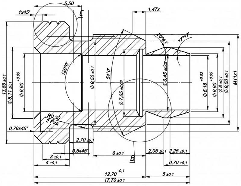 Конструктивная схема гайки пилотной горелки Honeywell (диаметр 6мм)