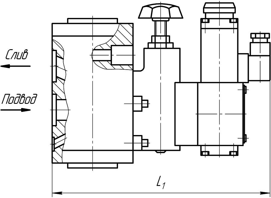 Конструктивная схема гидроклапана М-КП-М-32-32 Ду=32 мм - стыковой монтаж с распределением