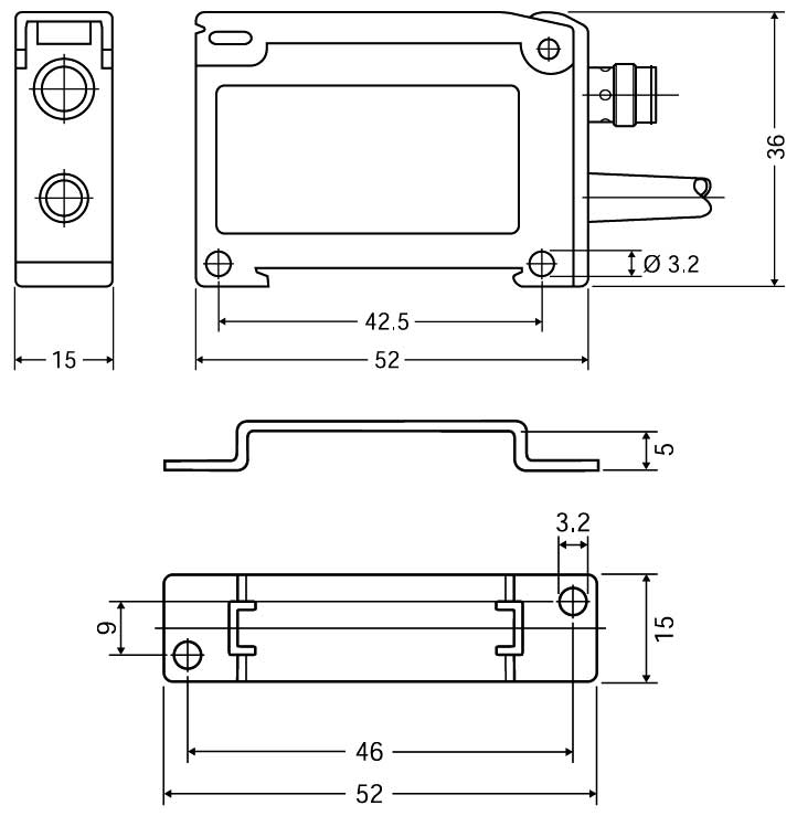 Фотодатчик V8BP - габаритная схема