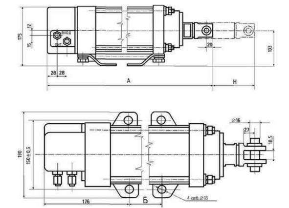 Схема габаритных размеров механизма МП-ПТ-320
