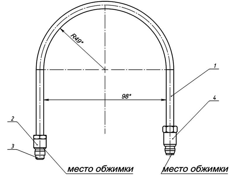 Конструктивная схема трубки запальника серия 1443 (диаметр 6мм, L=300мм)