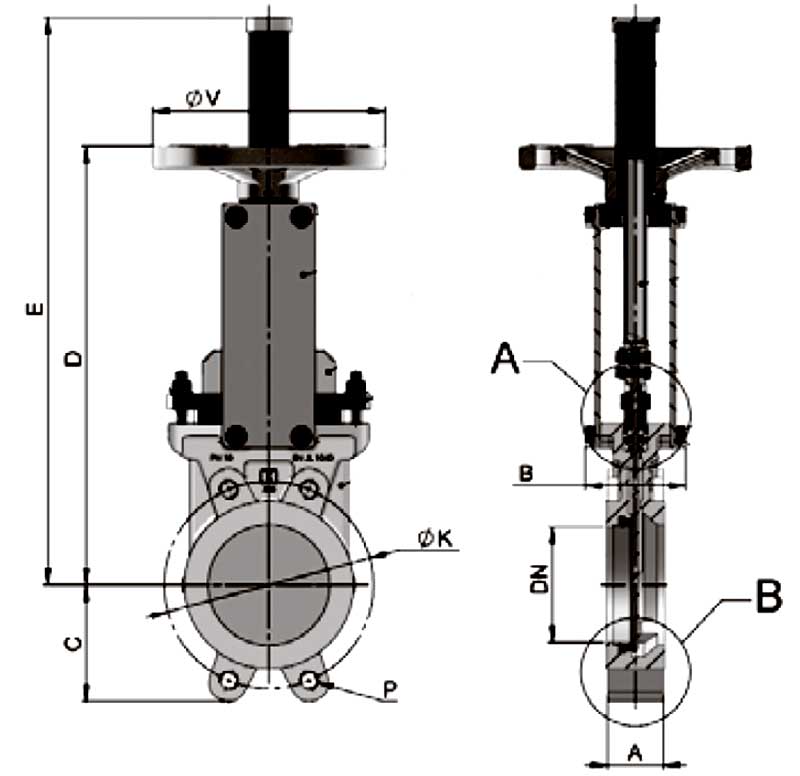 Габаритная схема задвижек шиберных 200 ABO valve