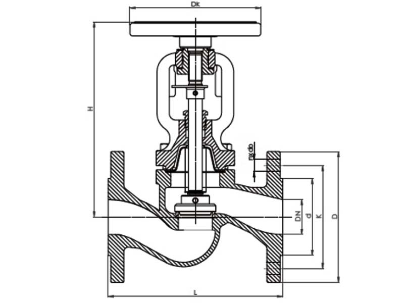 Габаритная схема вентиля запорного ZETKAMA 234 S