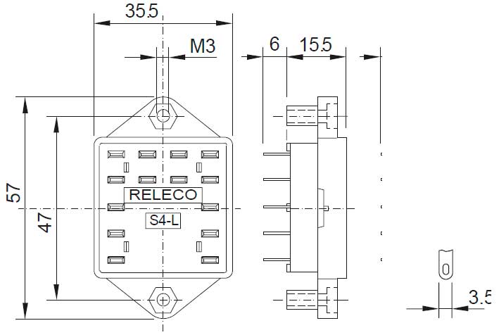 Габаритная схема розетки Releco S4-PO для С4 реле
